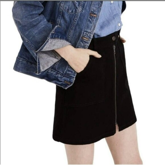 Madewell Utility Black Denim Zip Up Mini Skirt Size 23 - Picture 9 of 9